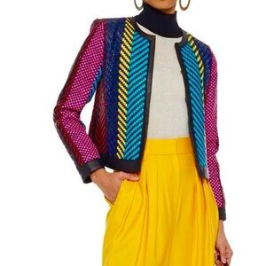 $1595 New Alice+olivia Kidman Leather Jacket neon colors